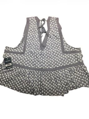 Lucky Brand Blue Crochet-Trim Peplum Camisole with Cream Shell Print